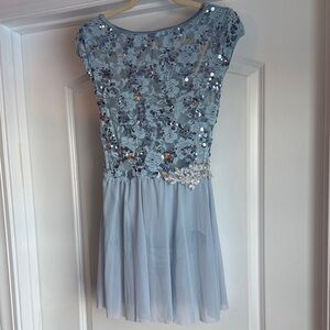 Weissman dance costume-blue with sequined lace overlay style 15129